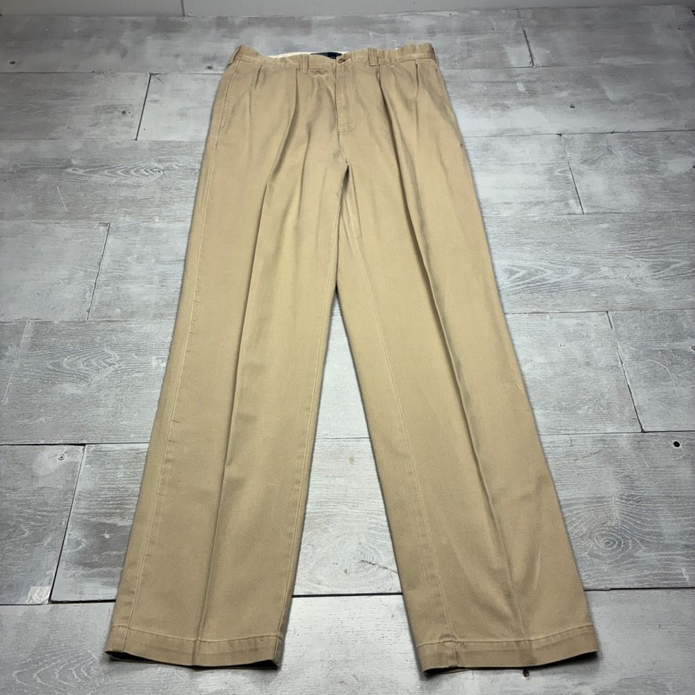Vintage Polo Ralph Lauren Andrew Pant Mens 36x36 Khaki Pleated Chino Trousers SN